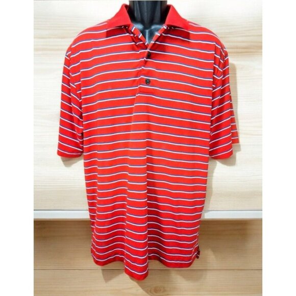 Footjoy FJ Mens Red Striped Lisle Polo Medium - Picture 1 of 7